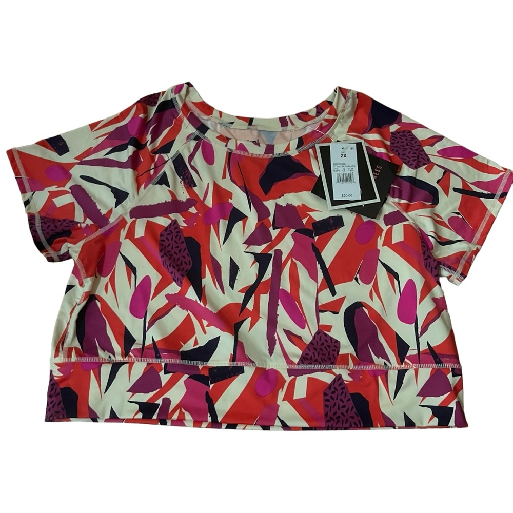 JD‎ J Dow Fitness Women’s 2X Orange Pink Abstract Print Workout Crop Top Short